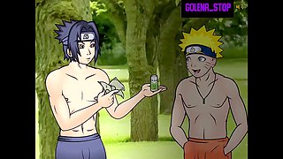Naruto and Sasuke unload on Tsunade in this wild anime porn game