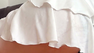Very Oily Under Skirt View in Black Thong & Anal Fingering