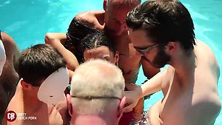 Teen got creampied in swimming pool gangbang