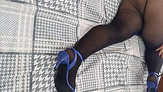 Bosss Wife Flaunts Big Clit in Sexy Blue Nightgown