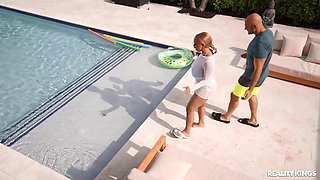 BWC Pounds Busty Ebonys Huge Tits in Wild Outdoor Pool Fuck