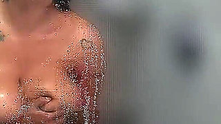 Brunette Big Tits Touches in the Bathroom After Gym