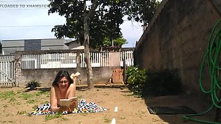 Naked Wife Sunbathing Outdoor - Brazilian Amateur with Big Ass & Glasses