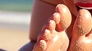 Fat Woman Licking Sandy Feet of Skinny Girl - Beach Humiliation
