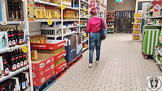 Crazy Rebeca Addams in Jeans Buttcrack at the Supermarket