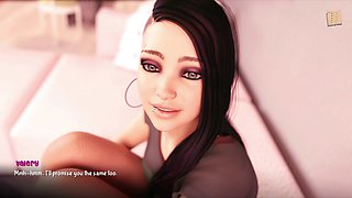 Hot brunette in a 3D visual novel with a big booty