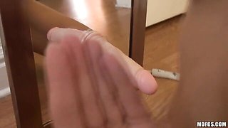 Gorgeous short-haired blonde Caprice plays with a nice big dildo