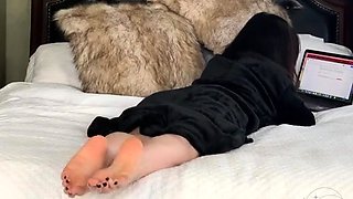 Cute teen girl enjoys foot fetish