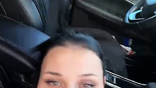 Russian slut get cum on pussy after hard anal sex in the car