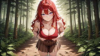 Fiery Redhead Bombshell Passionate Forest Fuck - Skirt & White Stockings Dripping