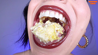I Eat Crepes with Cheese and Ham - Close-up of My Mouth and 24 Teeth