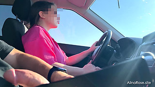 Risky Driving Handjob - Stroking Him While Steering