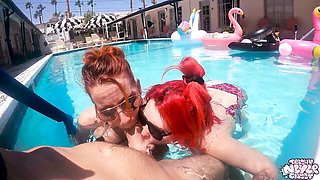 Scarlett Rebel and Nicole Taylor share cock in the pool