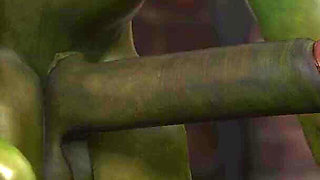 Crazy fuck in the sewer! Sexy blonde gets fucked hard by a green monster