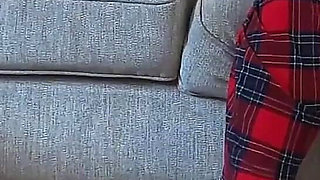 Stepdaughter in Tight Short Shorts Sucks Her Stepdaddy's Cock on the Couch
