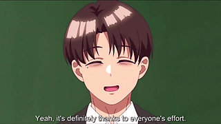 Busty hentai girl gets a cum facial from teacher after handjob