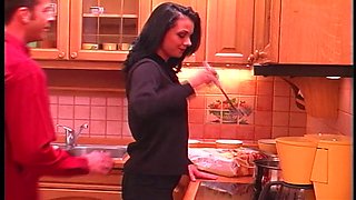 Balls deep ass drilling in the kitchen for sweet wifey Andrea