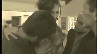 Hot busty brunette babe gets all her holes stretched by three hung dudes