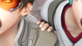 Tracer & Kiriko - Big Black Cock Sloppy Blowjob & Cowgirl 3D Animation