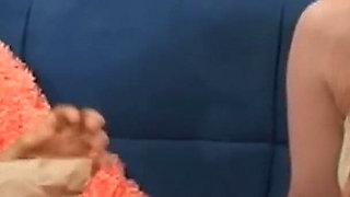 Hot Day on the Blue Couch - Blonde and Redhead Lick and Toy Each Other