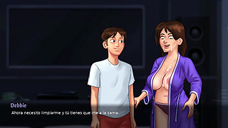 I found my stepson masturbating so I helped him with my tits - Summertime saga