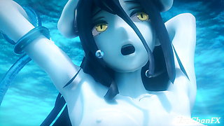 Overlord Albedo takes a few rods inside Underwater version