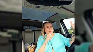BondGirl Driving Tease  Big Tits, Pussy with Vibrating Toy