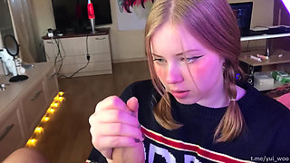 Student girl gently sucks and loves cum