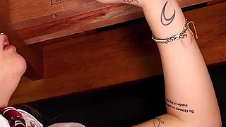 Blonde Schoolgirl Milking Table with Rae Astora