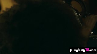 Naked Brazilian touches her ebony pussy