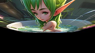 Big Breasted Nude Elf Girl in Bathtub