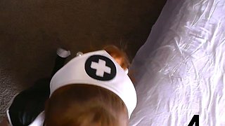 Sexy Nurse With Glasses Teases Patient Before Sucking His