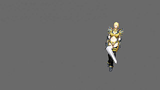 A warrior girl walking with a sword