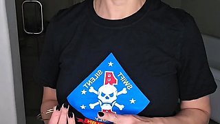 Busty curly brunette with big boobs fucks on couch