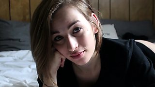 Busty curly brunette with big boobs fucks on couch