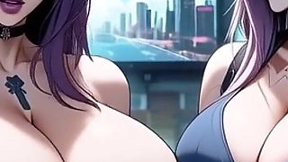 Two Cyberpunk Women Take off Clothes and Kiss, (ai Animation)