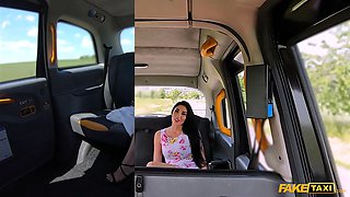Faux cab - gorgeous tall slender french cougar sex coach with Big Tits demonstrates the driver how to nail with handjob complete