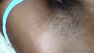 Ebony teen in blue panties fucked and creampied