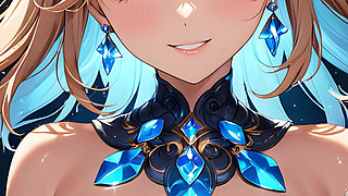 Radiant Smile a Beautiful Young Woman Surrounded by Glowing Crystals