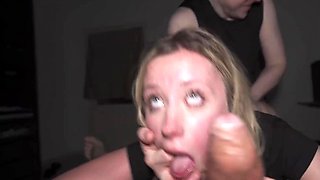 Submissive Blonde PAWG Gets Deepthroated & Spit-roasted Like a Total Slut Before Getting a Creampie