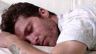 Delightful girl slides on sleeping stepbrother's dong