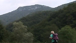 BBW MILF Caught Pissing in the Woods by a Young Man with a Hard Cock