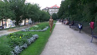 Brunette Flashing Her Titties And Pussy Outdoors In Public