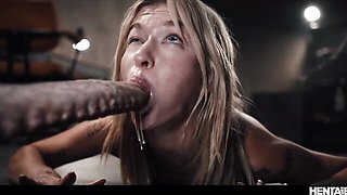 Petite Blonde in Bondage Takes a Monster Dildo