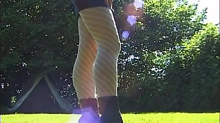 Naughty German Babe Playing with a Big Toy in the Middle of the Park