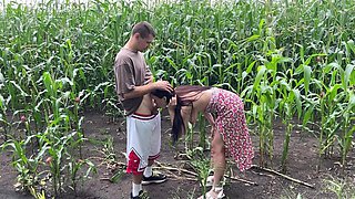 Fucked Slutty Step Sister in Dress on Cornfield and Cummed on Her Ass