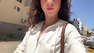 Girl Asks to Cum on Her Face for Cumwalk on the Streets - Blowjob