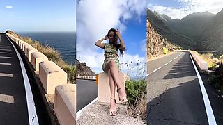 Exotic beauty flashing her perfect tight cunt outdoors
