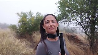 Spanish babe Nuria Millan tied up and punished for piss play in public olive grove