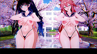 [mmd] Rollin' Four-person Erotic Costumes; Sailor Uniforms; Stockings